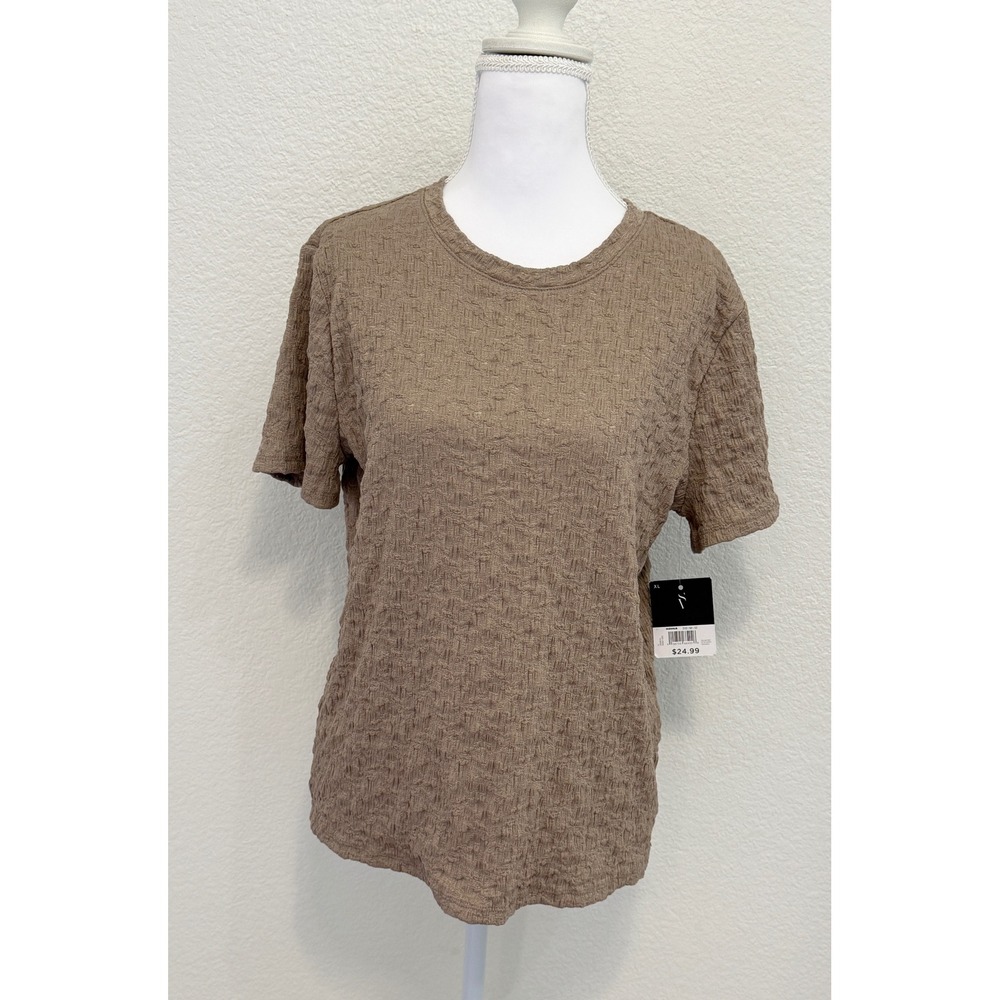 Simply Vera Vera Wang Women Leisure Khaki Textured Crinkle Short Sleeve Top NWT